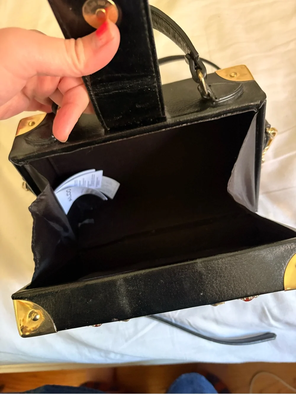 Embellished Black Floral Gem Box Bag - Designer Style - Picture 5 of 5